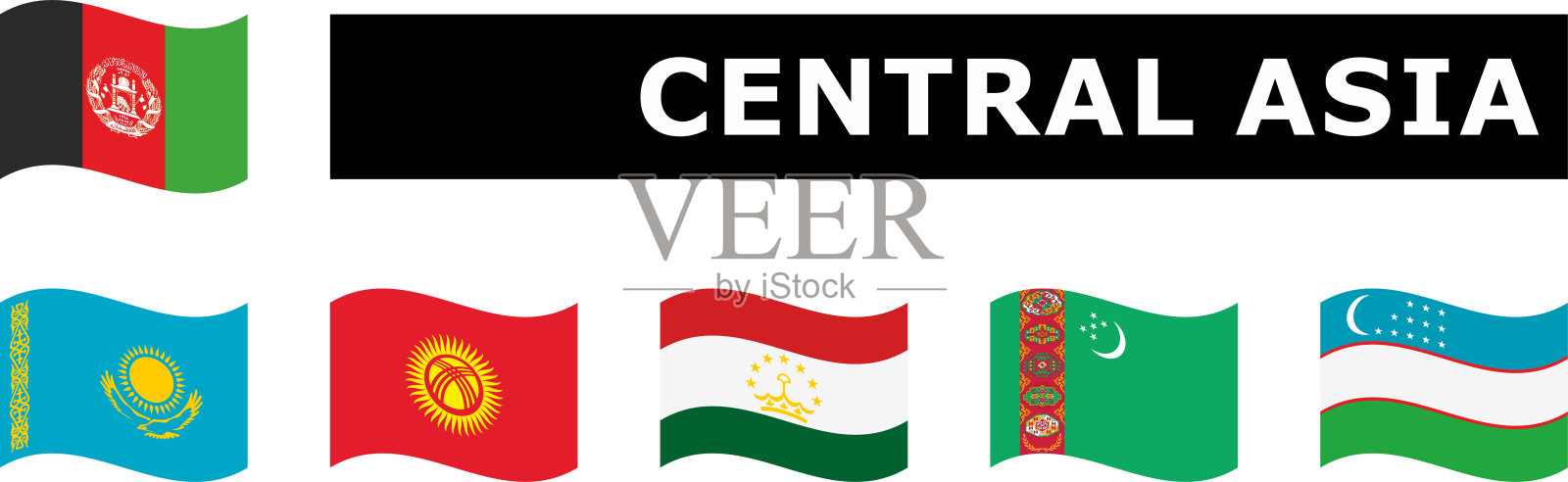 飘扬的旗帜在中亚飘扬插画图片素材