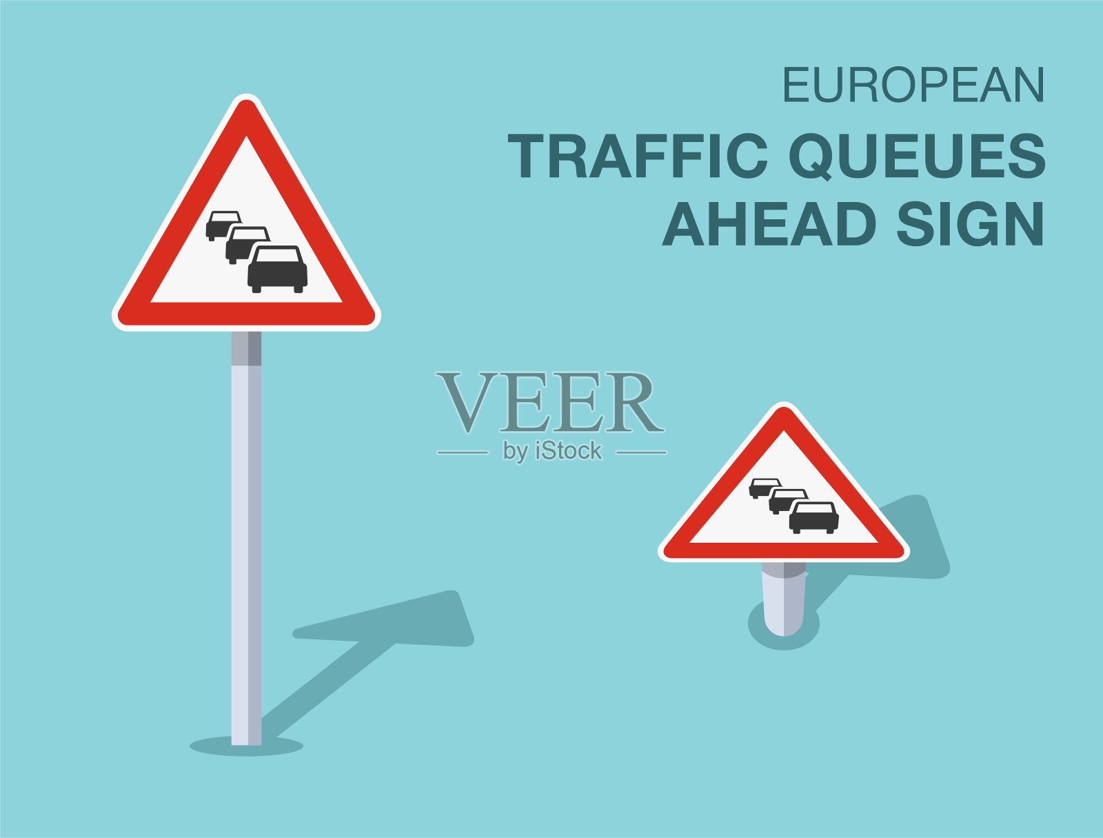 交通规则。孤立的欧洲交通排队标志。正面和顶视图。矢量插图模板。插画图片素材