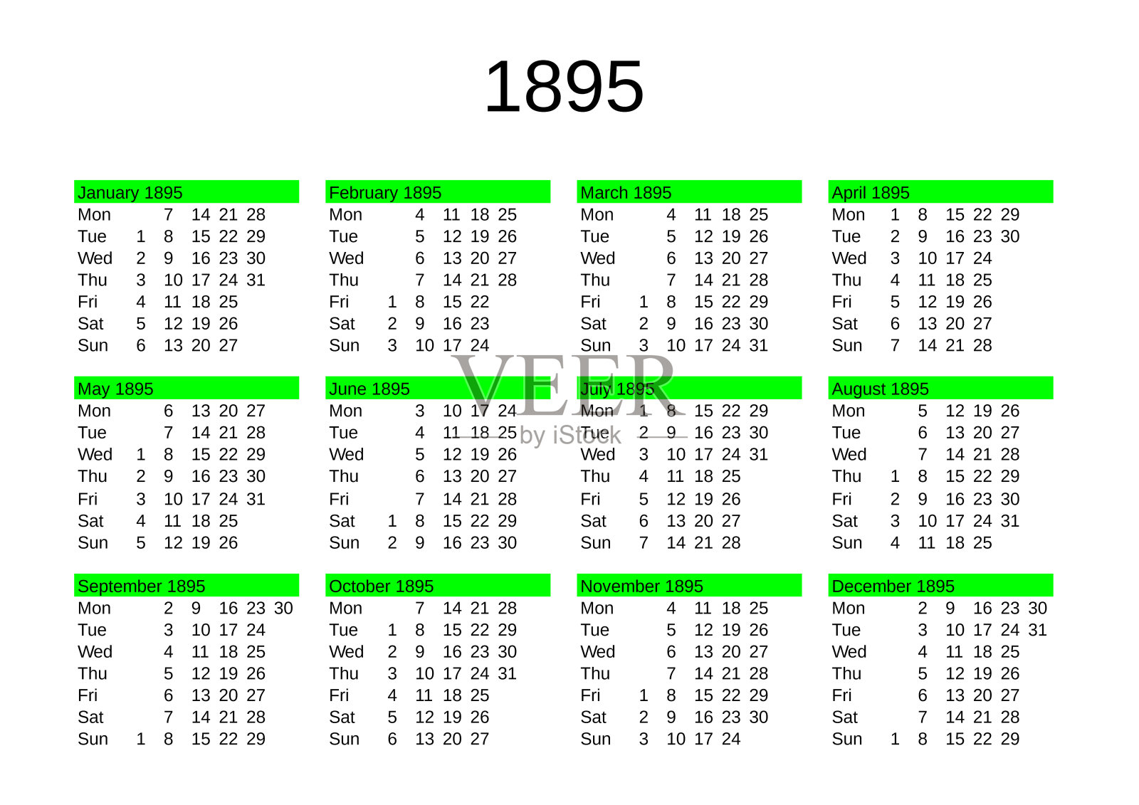 1895年英文历法插画图片素材