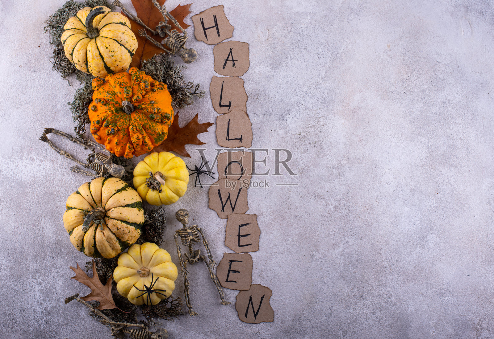 万圣节背景南瓜和骷髅照片摄影图片