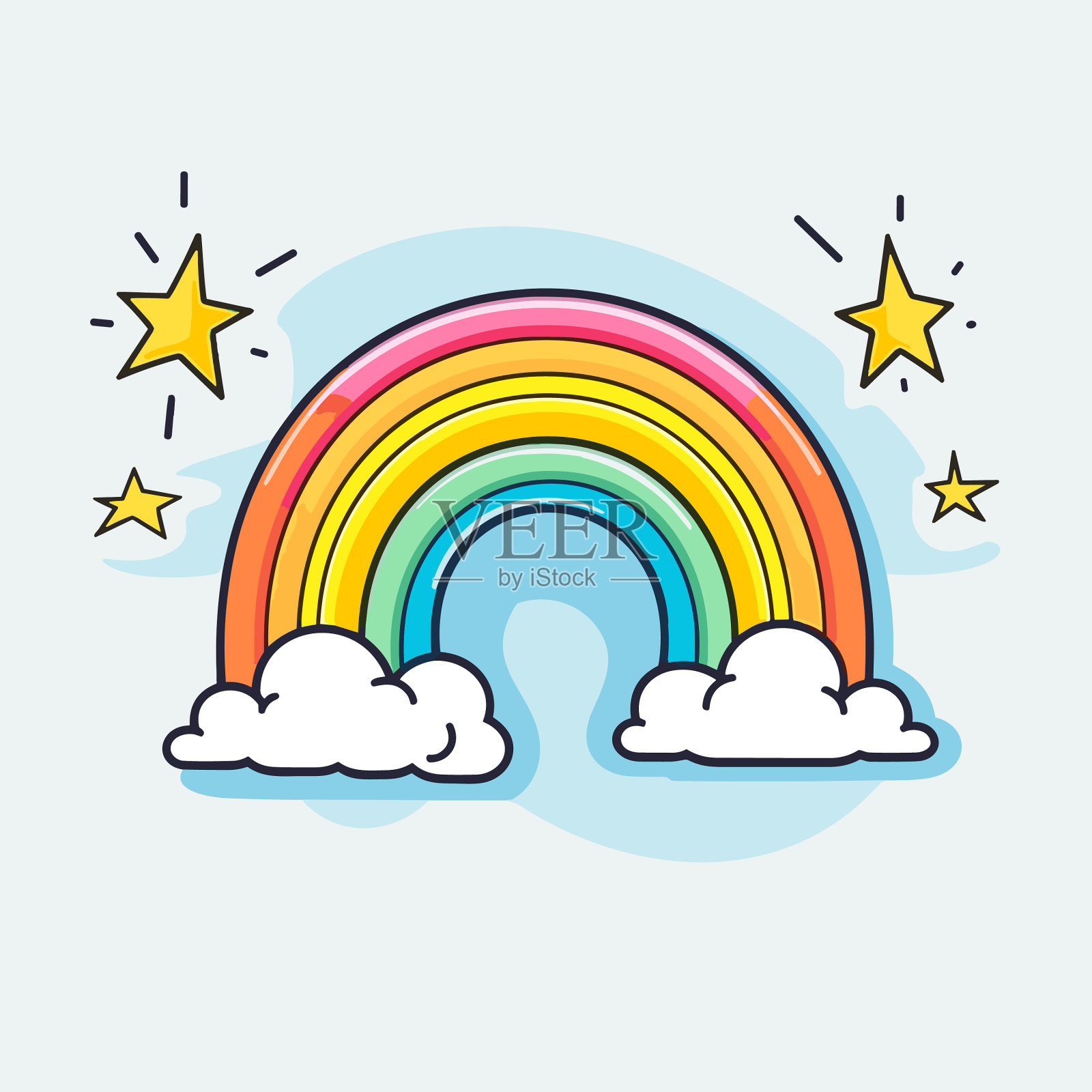 彩虹手绘漫画彩虹涂鸦风格插画图片素材