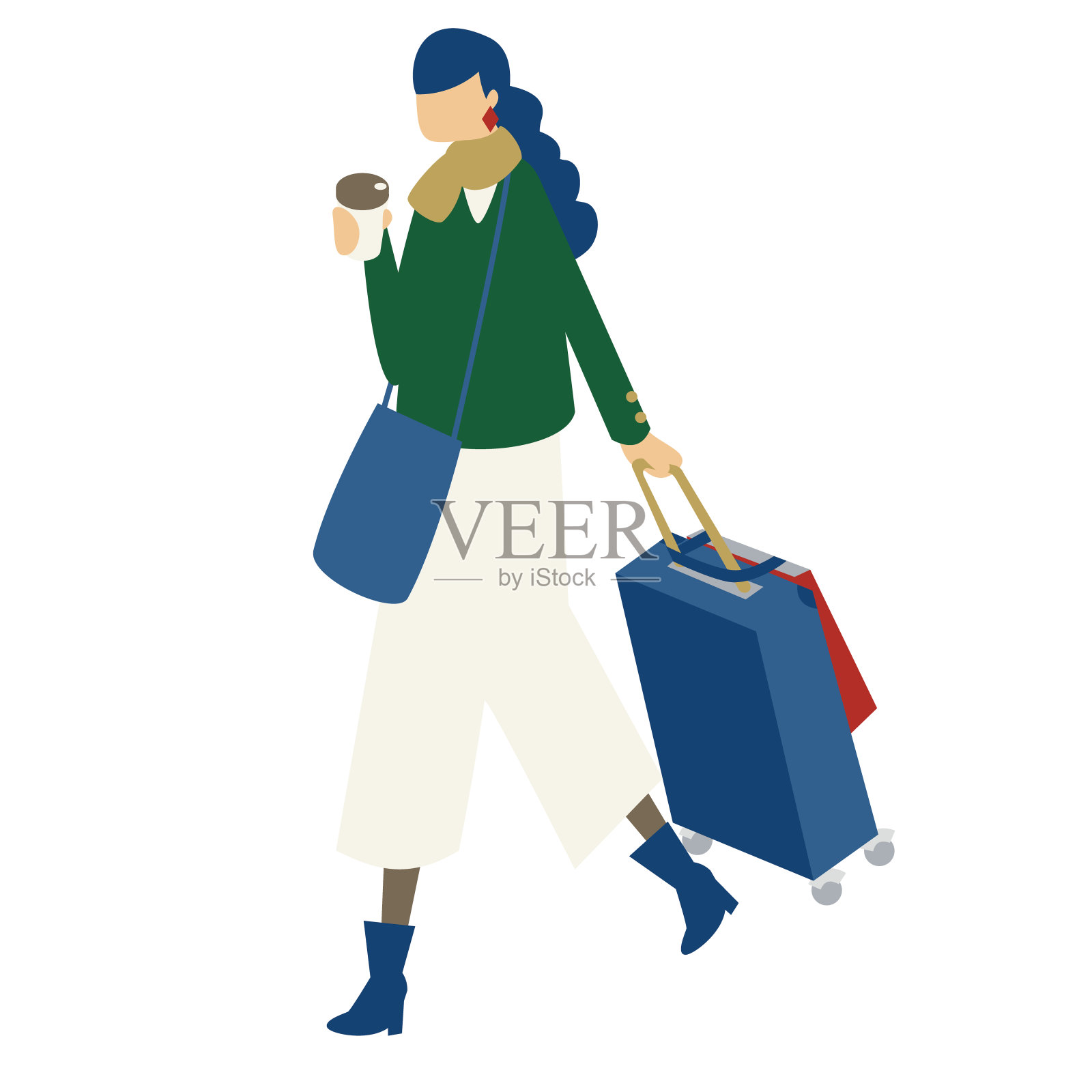 享受圣诞节旅行的女人插画图片素材