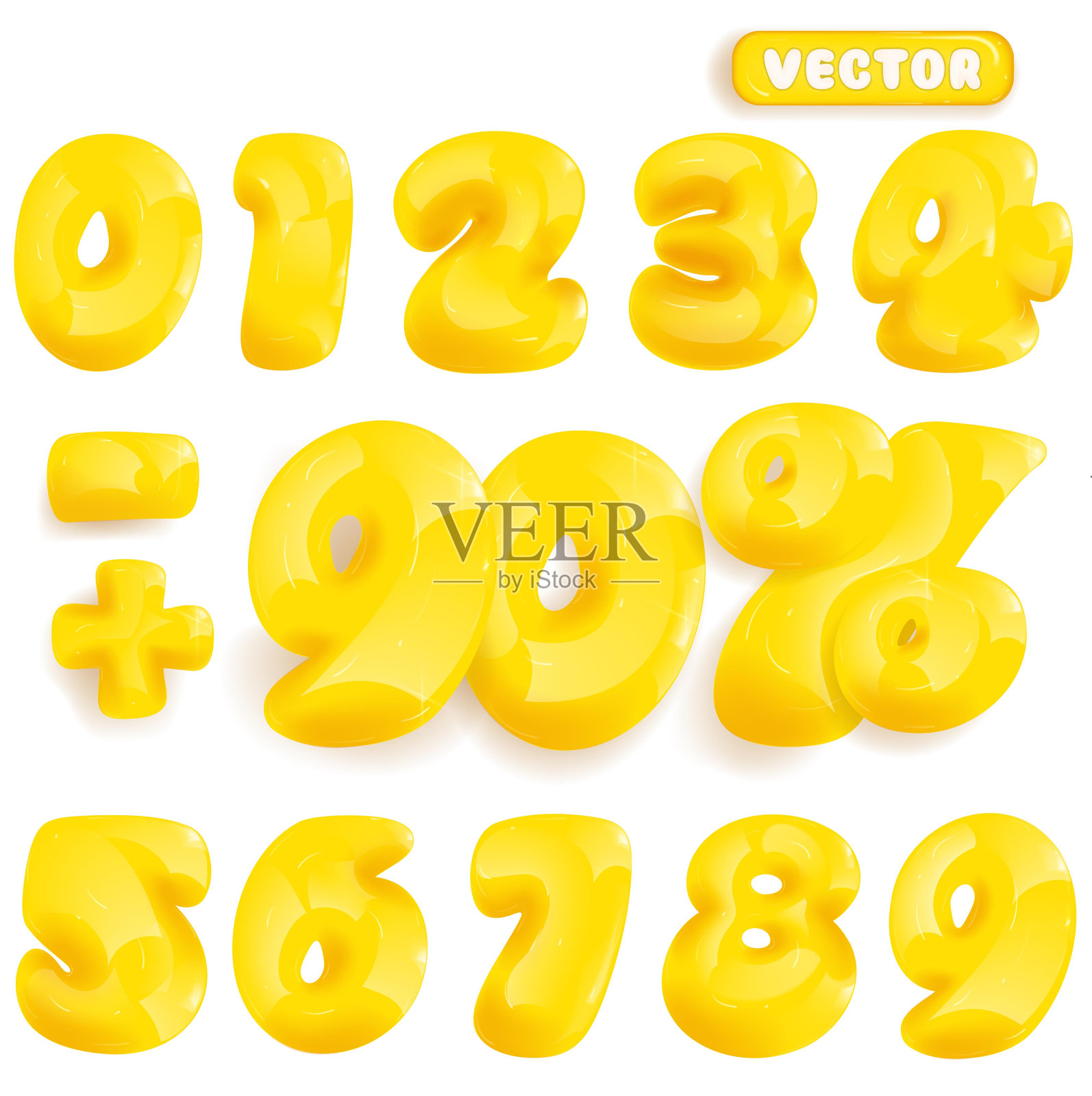 黄色塑料数字。三维向量集。插画图片素材