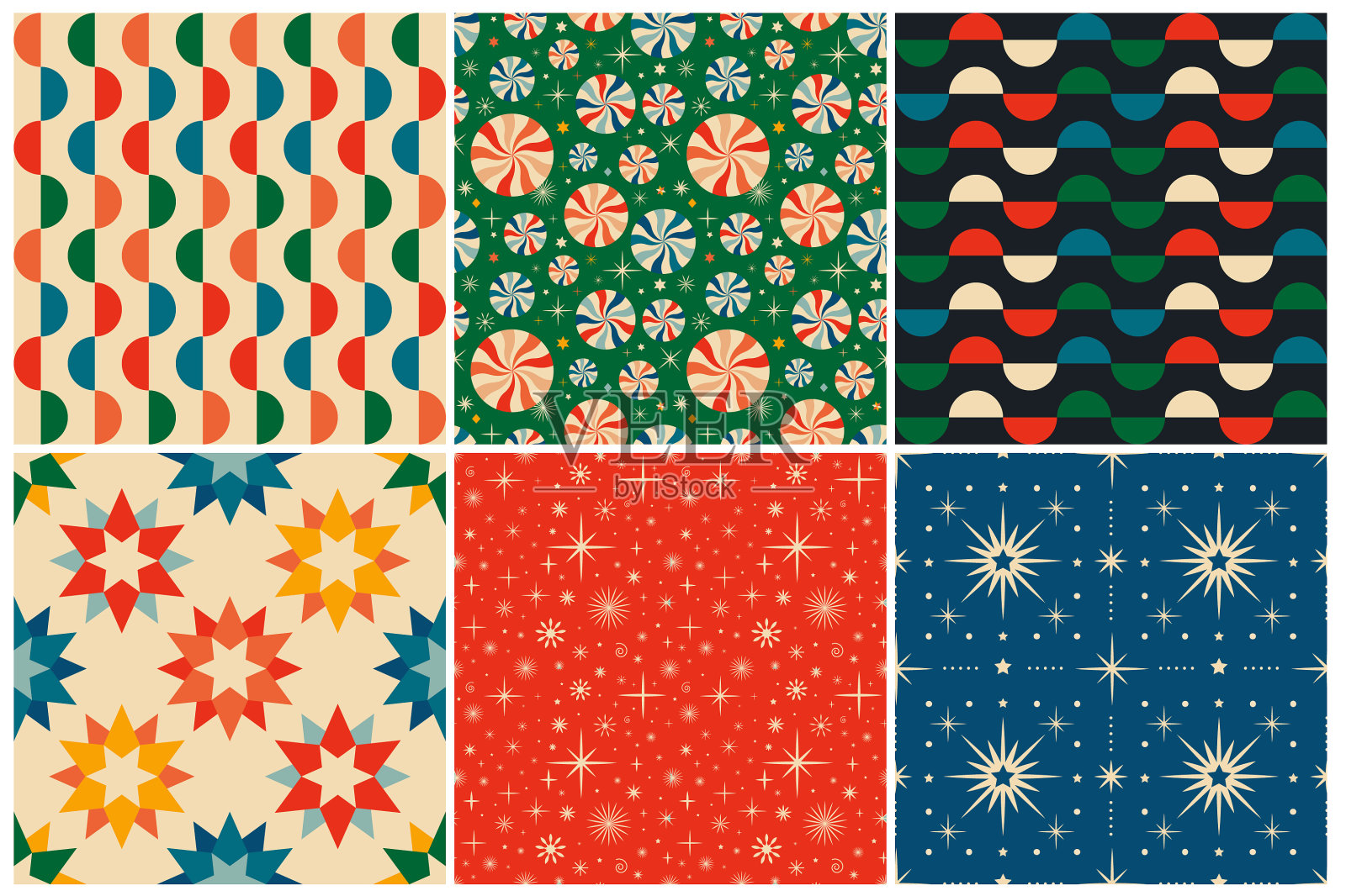 复古的圣诞无缝背景在60年代和70年代的风格插画图片素材