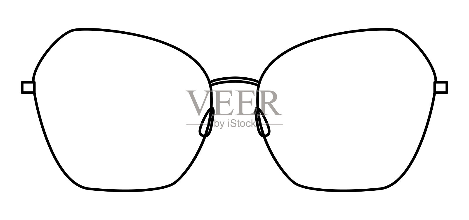 猫眼框架眼镜时尚配饰插图。太阳镜正面视图适用于男士,女士,男女皆宜的廓形风格,平面插画图片素材