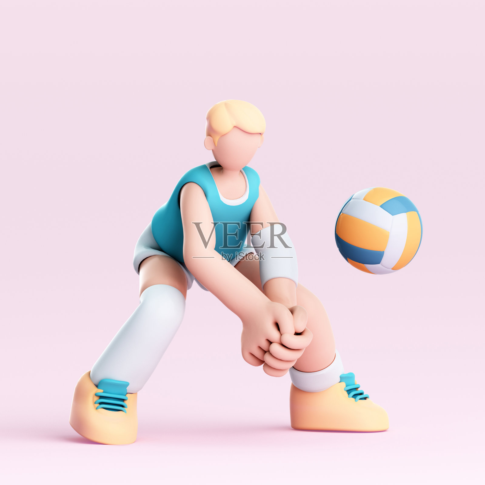 一个卡通排球运动员的3D渲染照片摄影图片