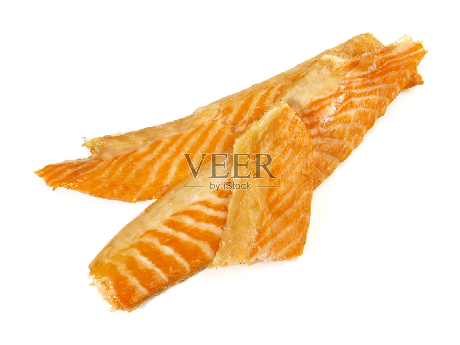 烟熏鲑鱼肚欧米茄3高脂肪,低碳水化合物,分离在白色背景-分离照片摄影图片