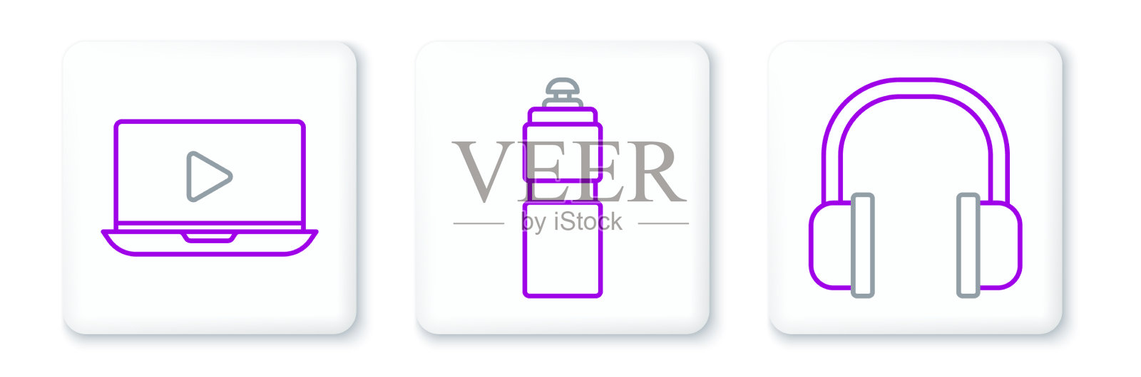 设置线耳机在线播放视频和健身图标素材