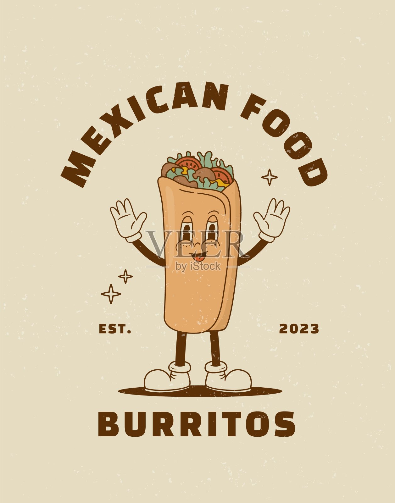 复古风格的卡通卷饼人物。插画图片素材