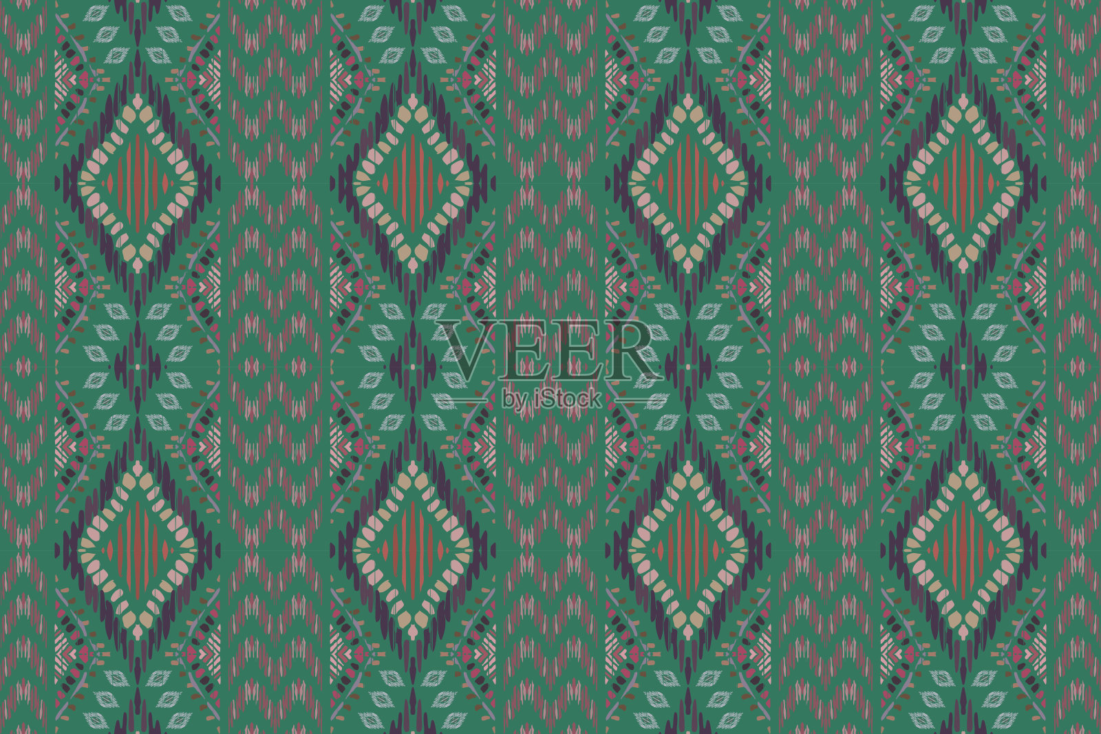 伊卡特部落印第安人无缝图案。民族阿兹特克织物地毯曼陀罗装饰本土波西米亚纹样纺织品。几何非裔美国东方传统矢量插图。刺绣的风格。插画图片素材