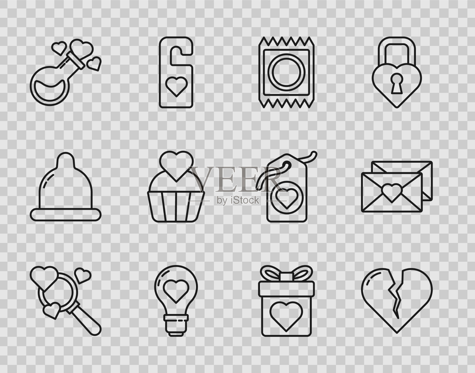 设线搜索心与爱的破碎或离婚图标素材