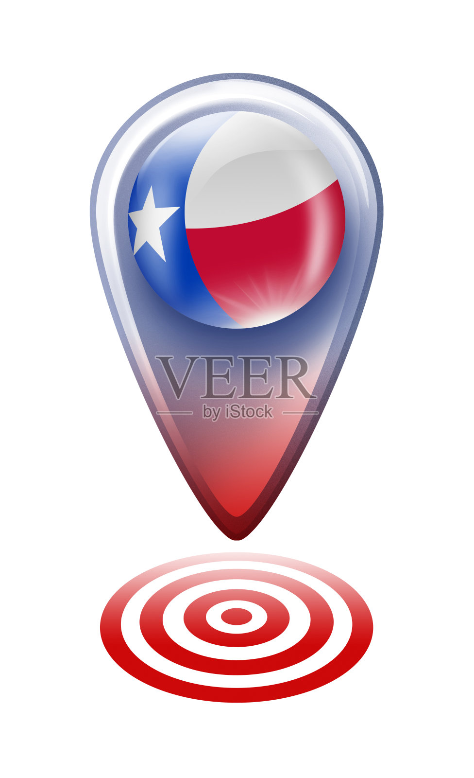 德州按钮地图指针与标志隔离在白色插画图片素材