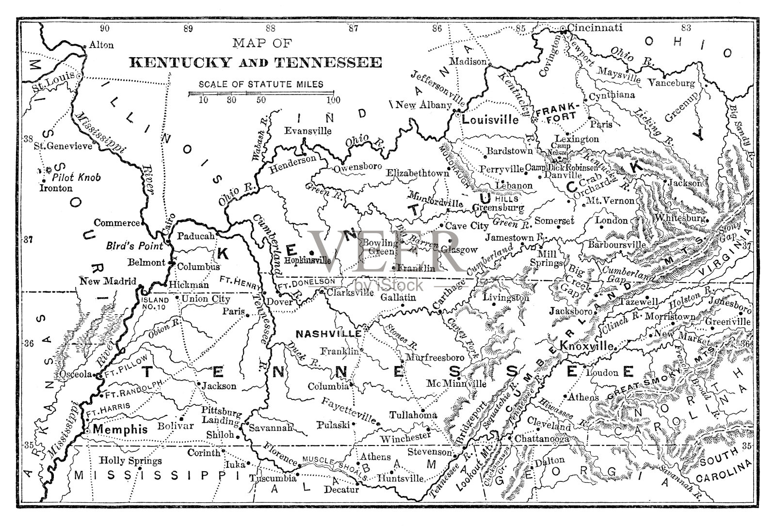 肯塔基和田纳西地图插画图片素材