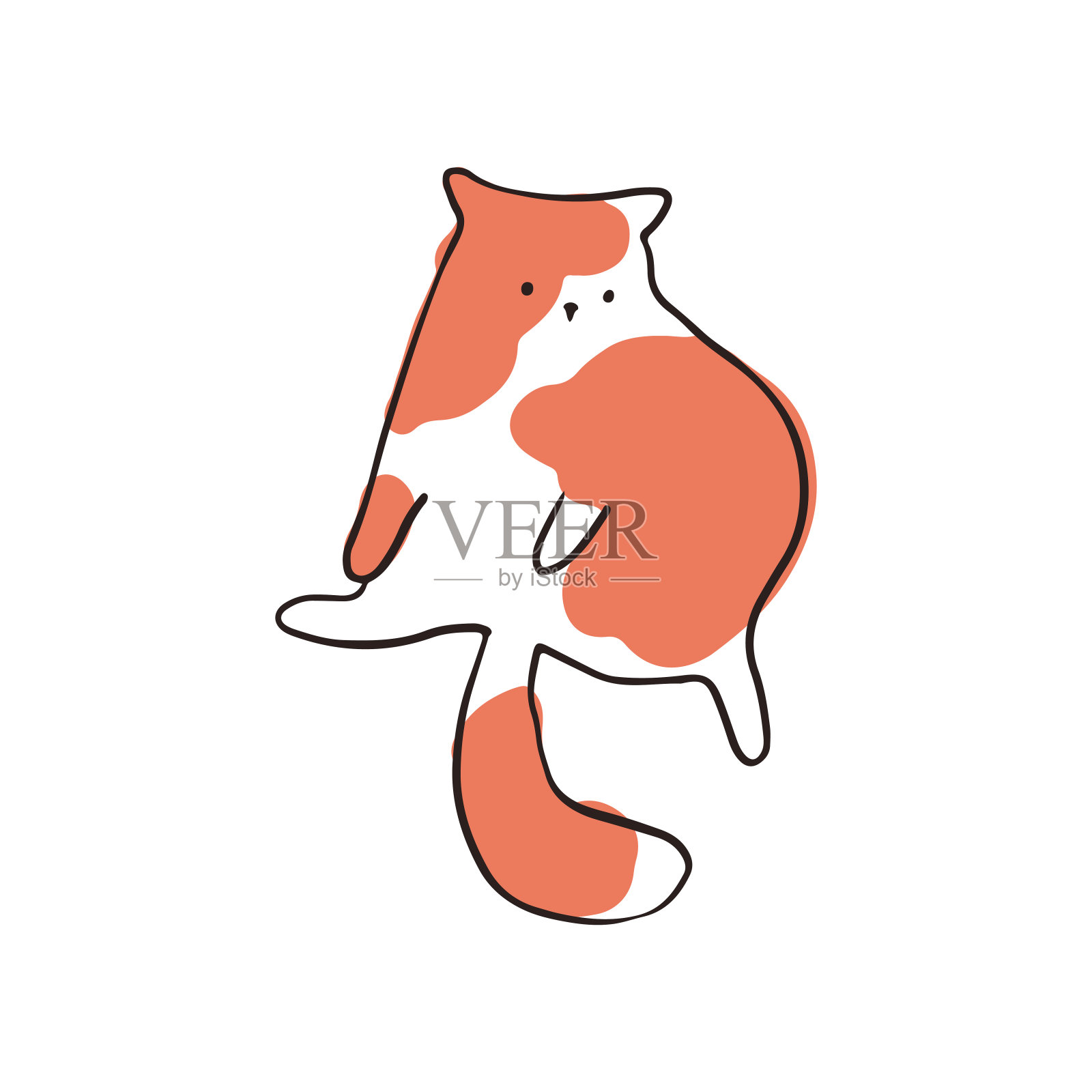 有趣的猫在一行素描风格与斑点。矢量隔离涂鸦插图。手绘卡通人物可爱的胖宠物。有限的粉彩调色板是理想的印刷。插画图片素材