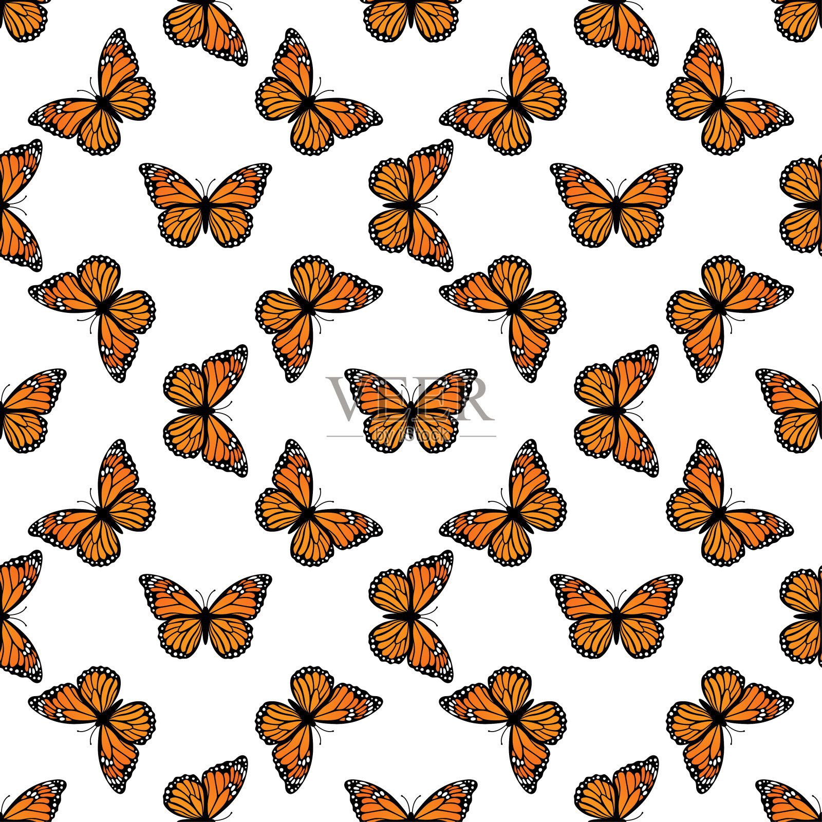 无缝模式与帝王蝶,矢量插图插画图片素材