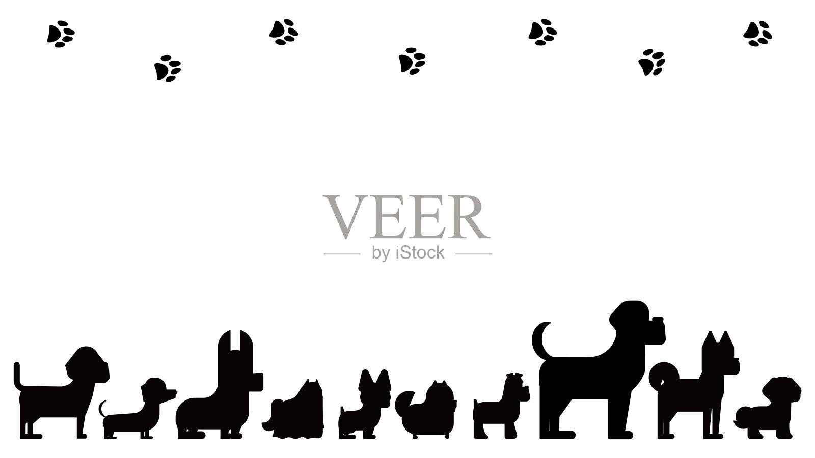 狗剪影套装(框架)插画图片素材