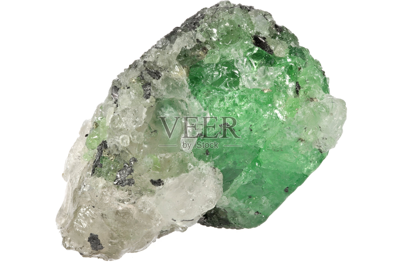 坦桑尼亚Merelani山石英和石墨基体上的沙长石石榴石照片摄影图片