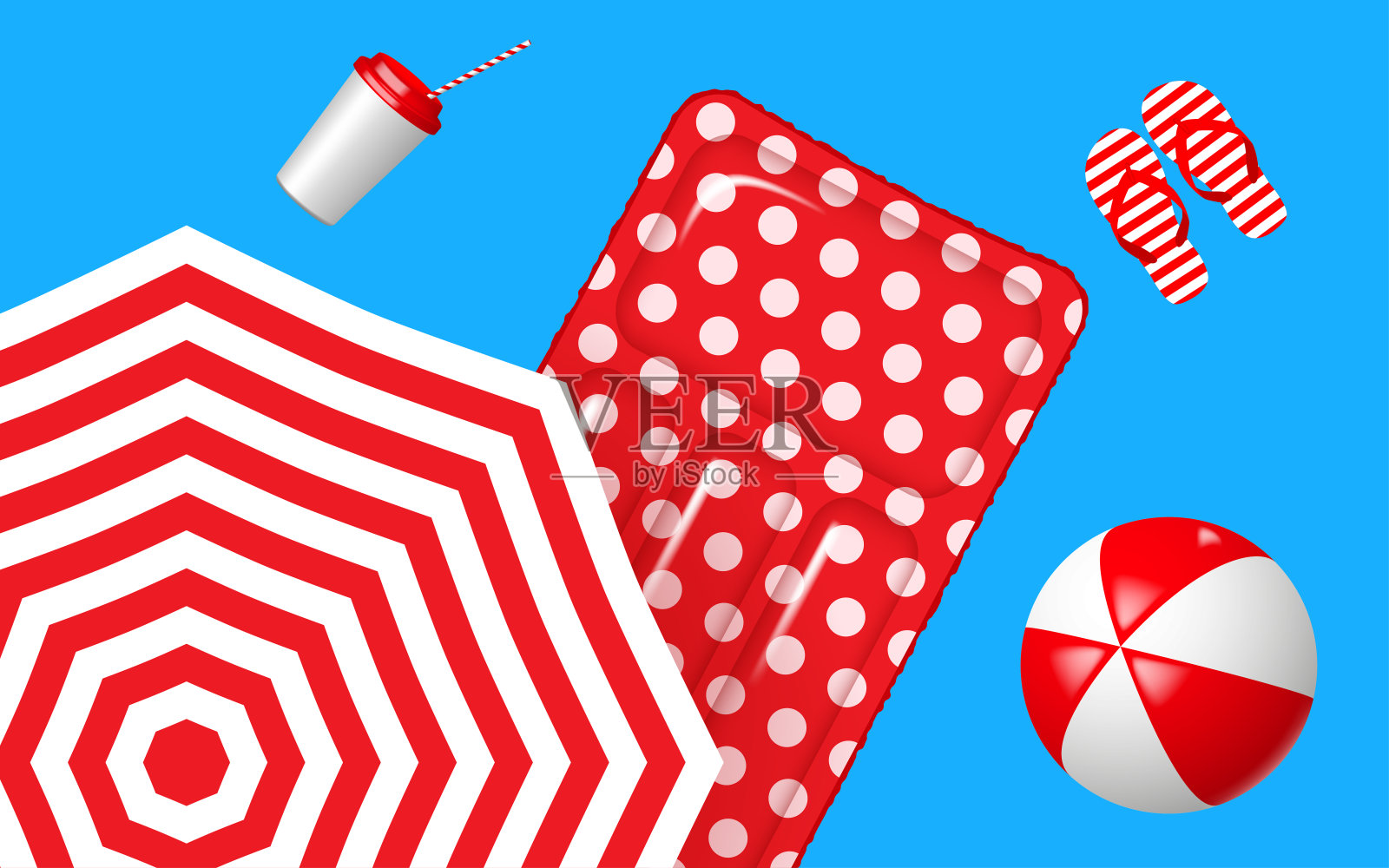 暑假海报与3d对象插画图片素材