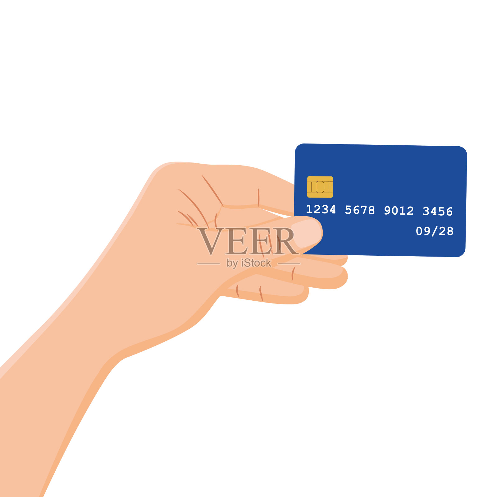 一个人手里的银行卡。插画图片素材