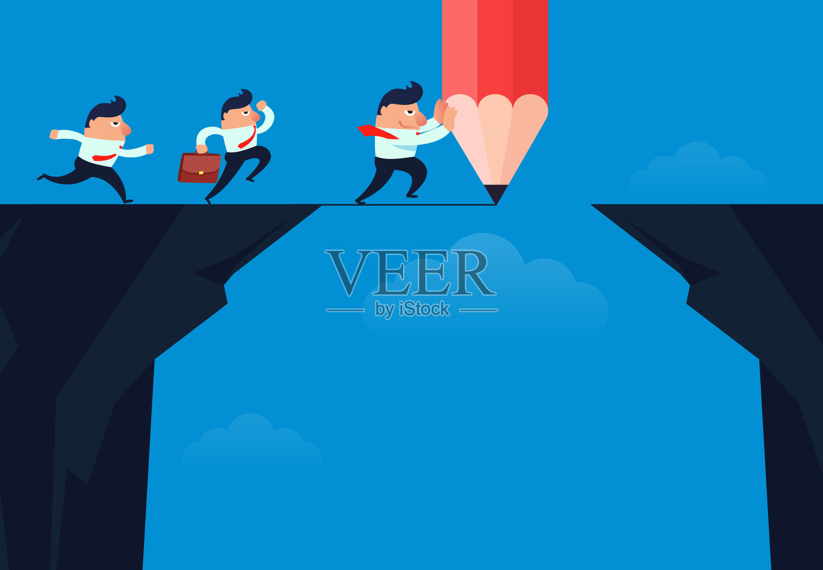 商人用铅笔画了一条穿过悬崖的路插画图片素材