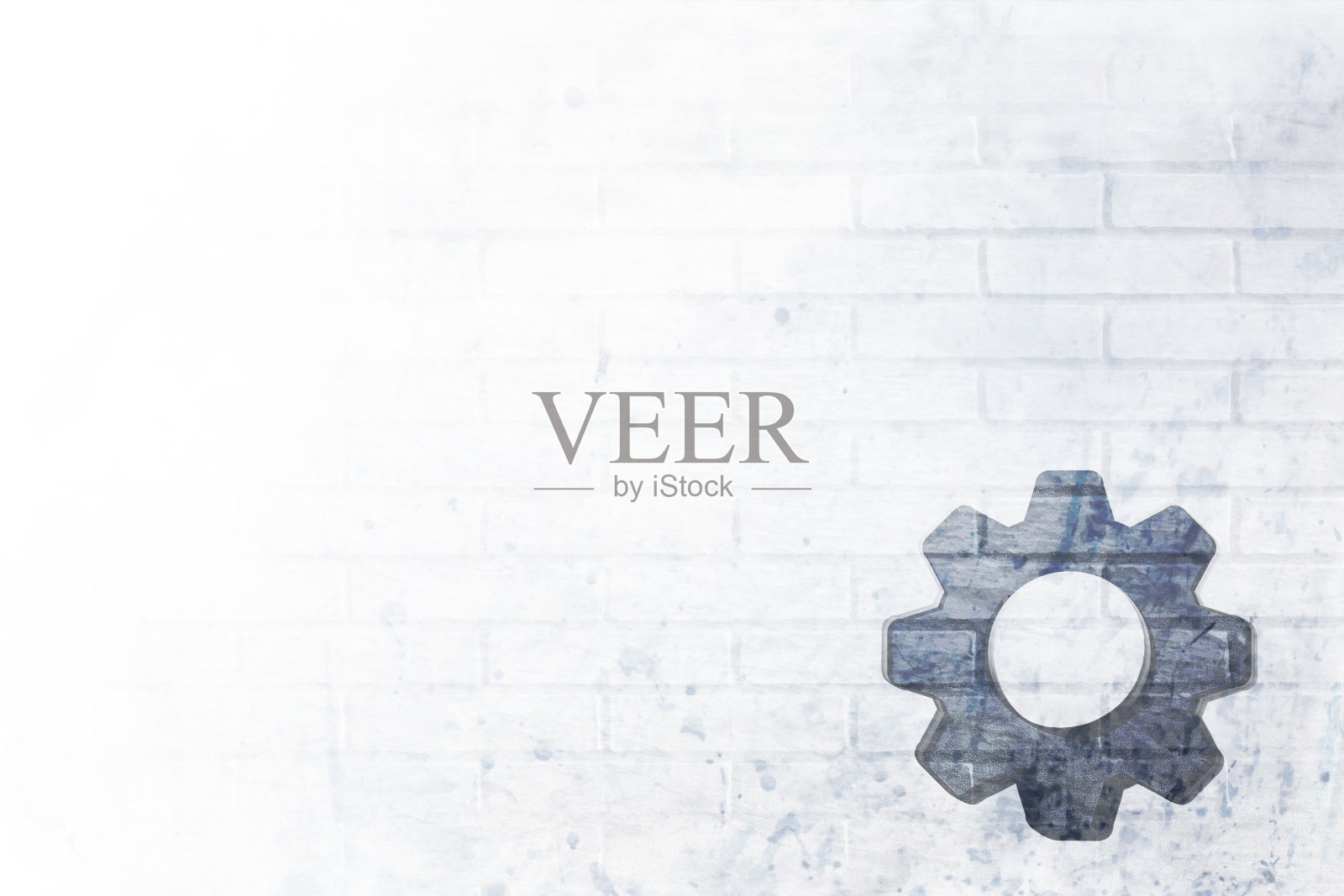 一个机器车轮涂鸦在垃圾纹理照明明亮水平垃圾砖墙白色背景褪色的背景适合劳工或工程师日的海报插画图片素材