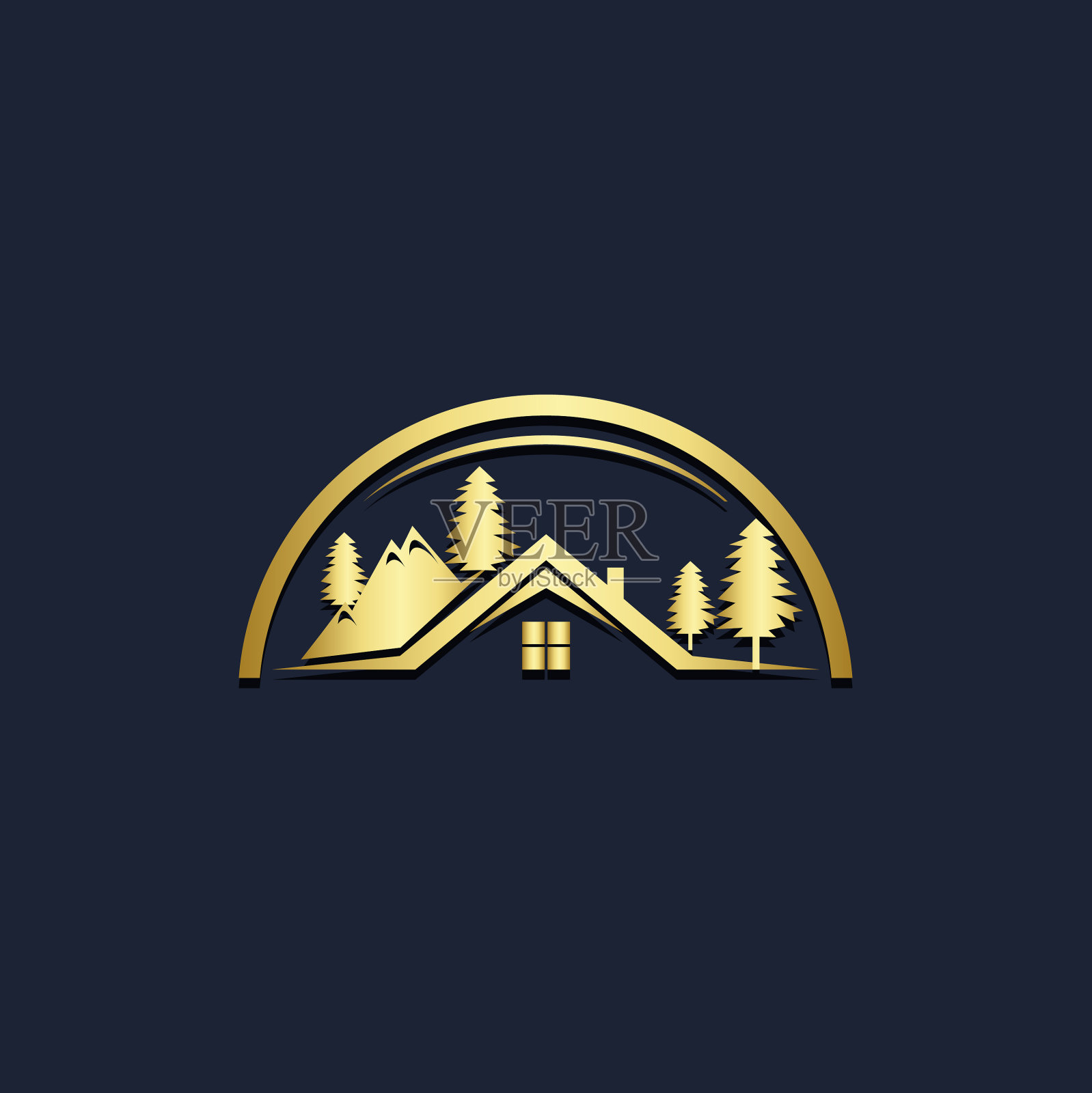 居家别墅露营树自然金色标志图标素材