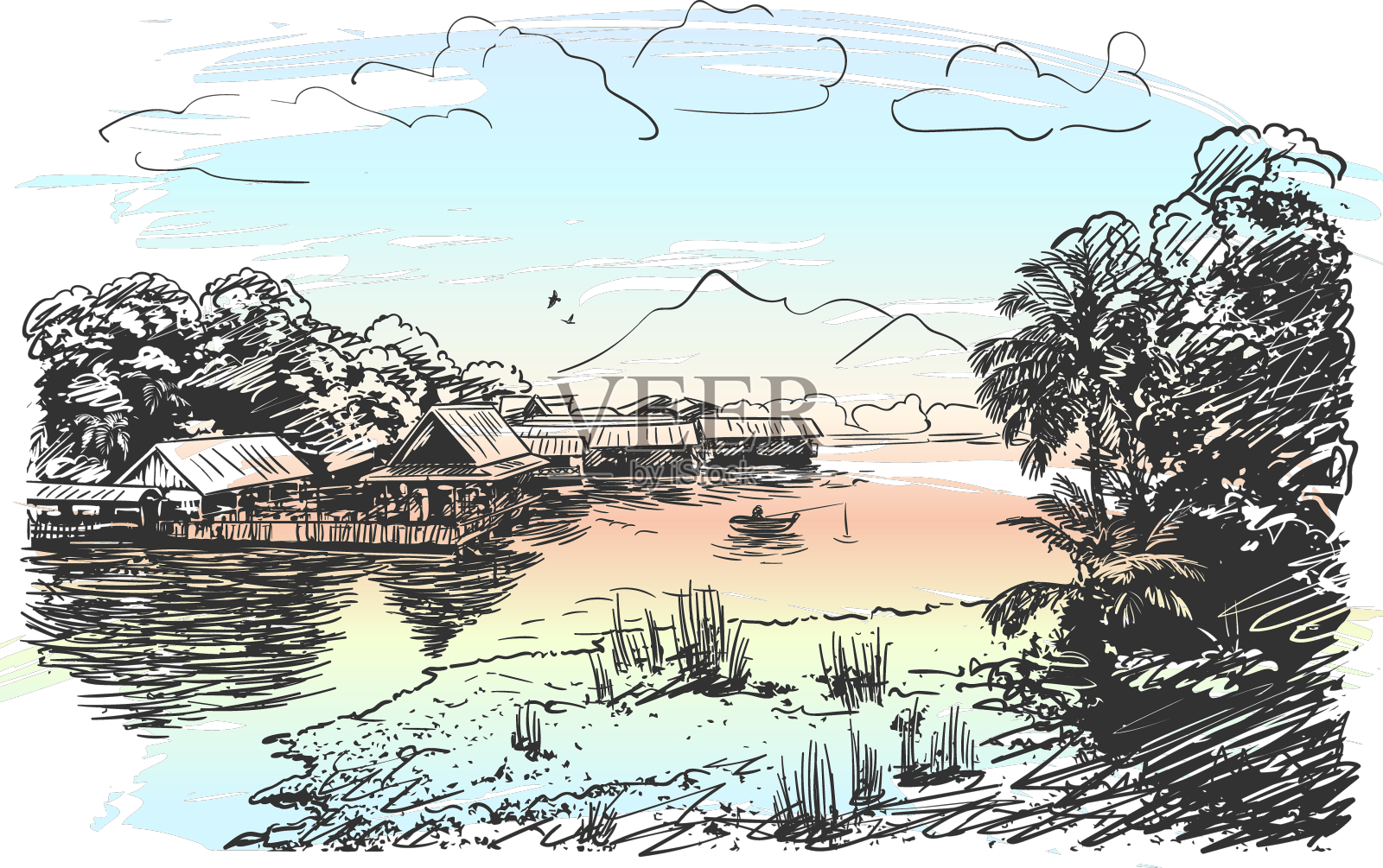 东南亚江景小品设计元素图片