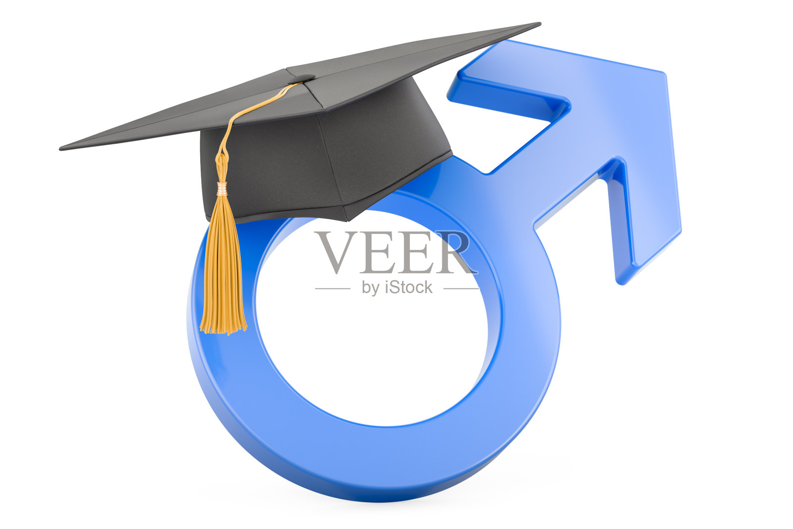 男性性别象征与教育帽。三维渲染照片摄影图片