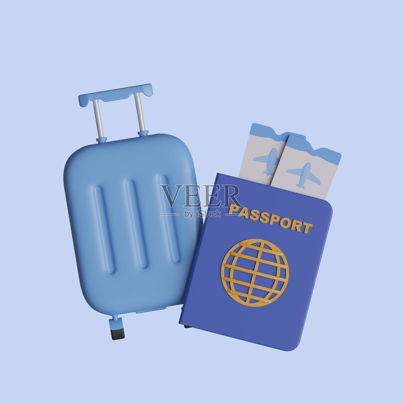 3D机票机票和旅行行李箱。3d旅游预订和服务。3d渲染图照片摄影图片