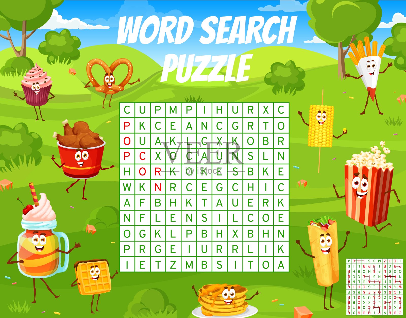 字谜游戏,卡通快餐甜点插画图片素材