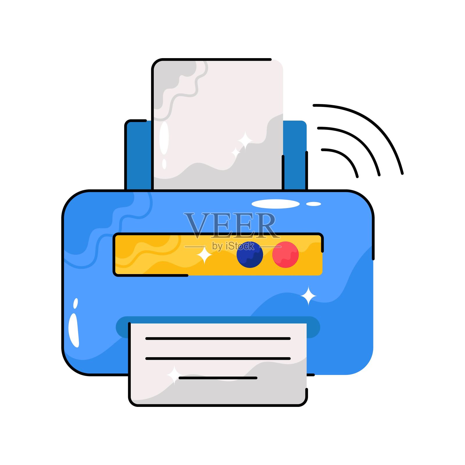 智能打印机涂鸦矢量轮廓贴纸。EPS 10文件插画图片素材