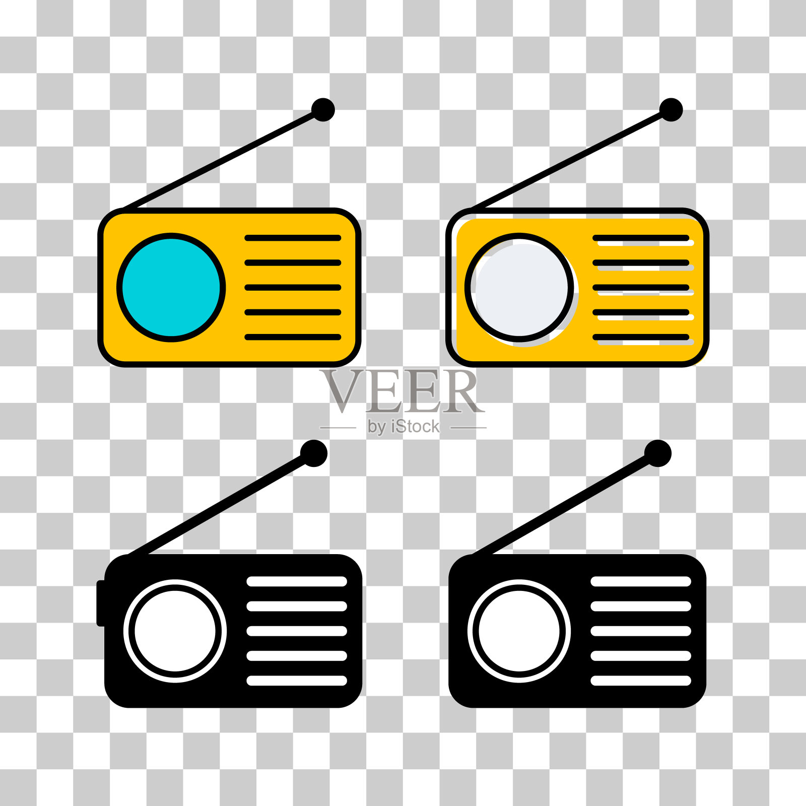一套复古电台图标,平面隔离音乐声音媒体按钮,网络矢量插图插画图片素材