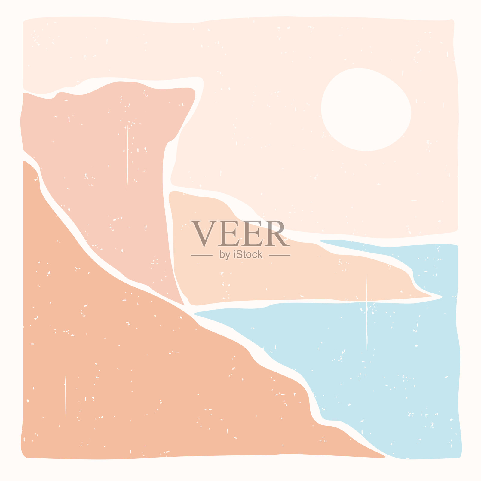 现代抽象极简景观海报。海和山。回归自然。柔和的颜色。波西米亚中世纪艺术版画。平面设计。Stock vector插图插画图片素材