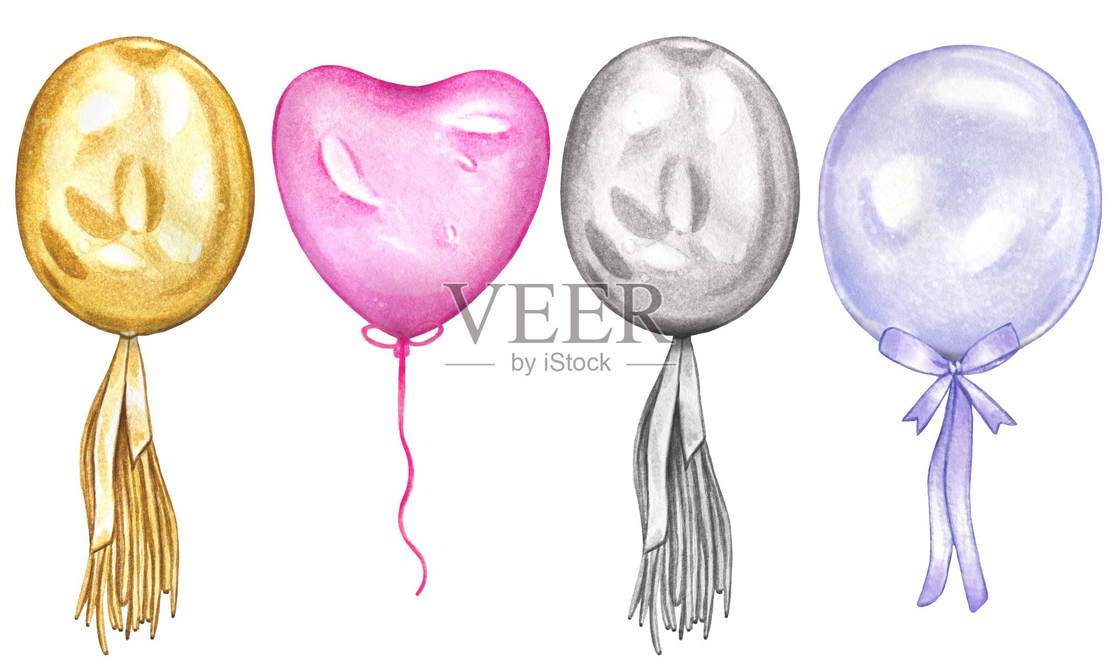 手绘集与彩色气球,水彩插画图片素材