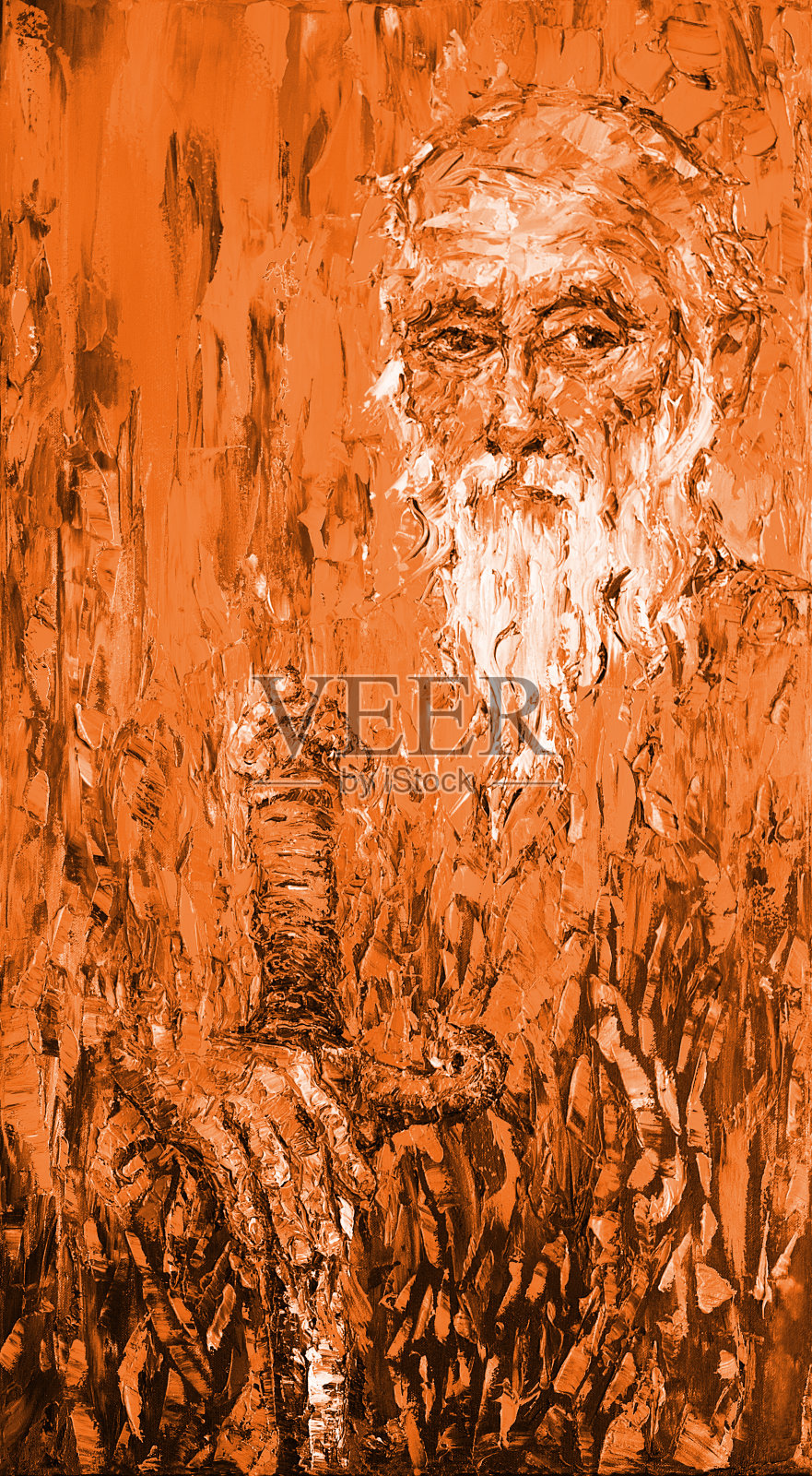 插图油画肖像老人与胡子剑手在棕褐色插画图片素材