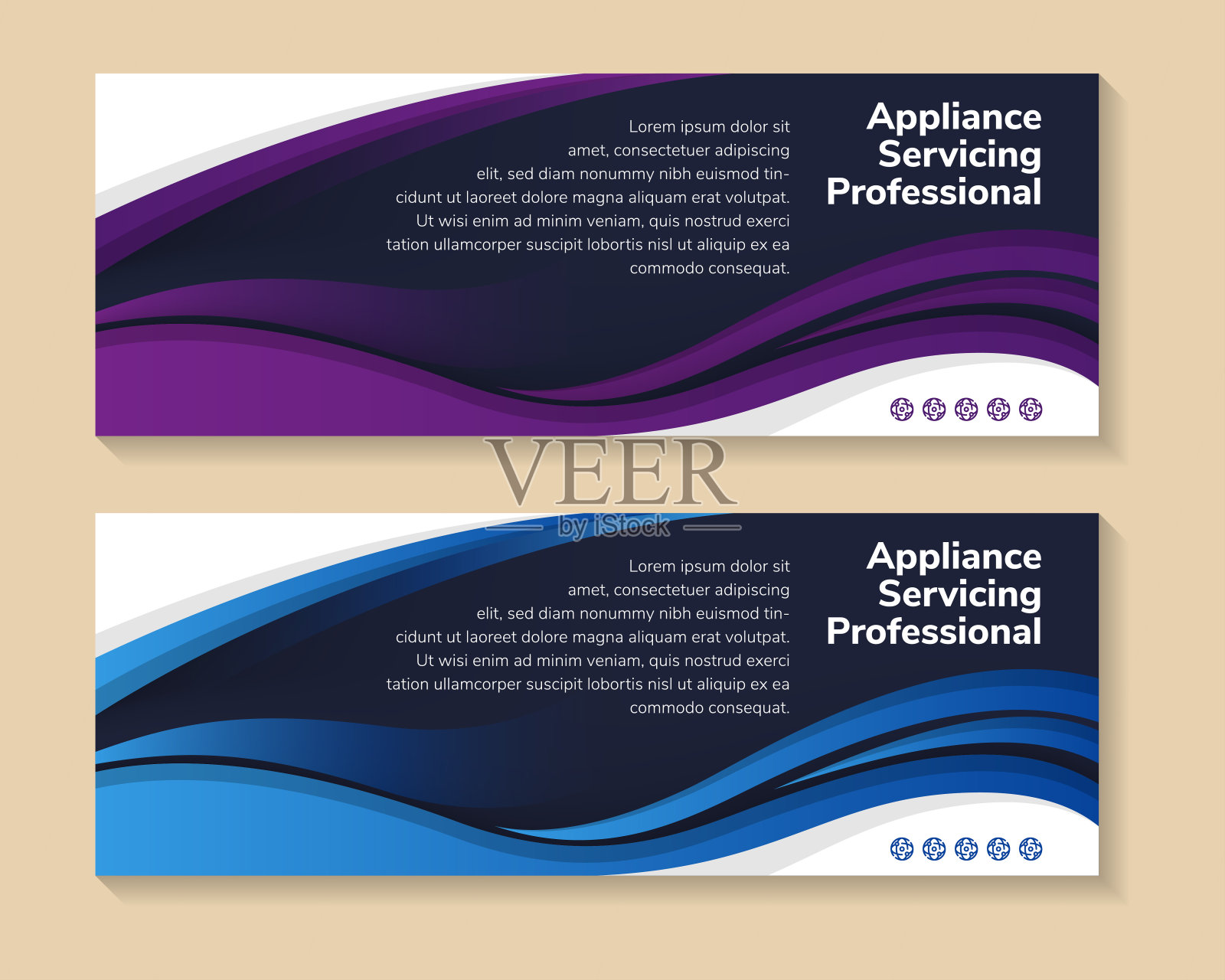 抽象的水平网页横幅模板。蓝色和紫色的渐变颜色插画图片素材