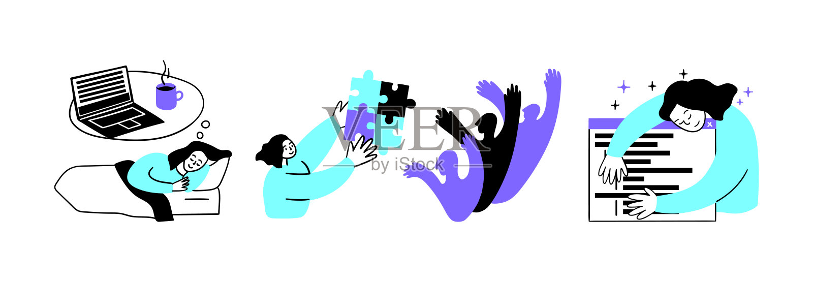 卡通彩色网页开发概念场景集。向量插画图片素材