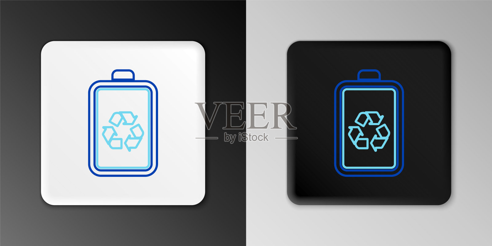 线电池与回收符号线图标隔离在灰色背景。电池带有回收符号——可再生能源概念。色彩缤纷的轮廓概念。向量图标素材