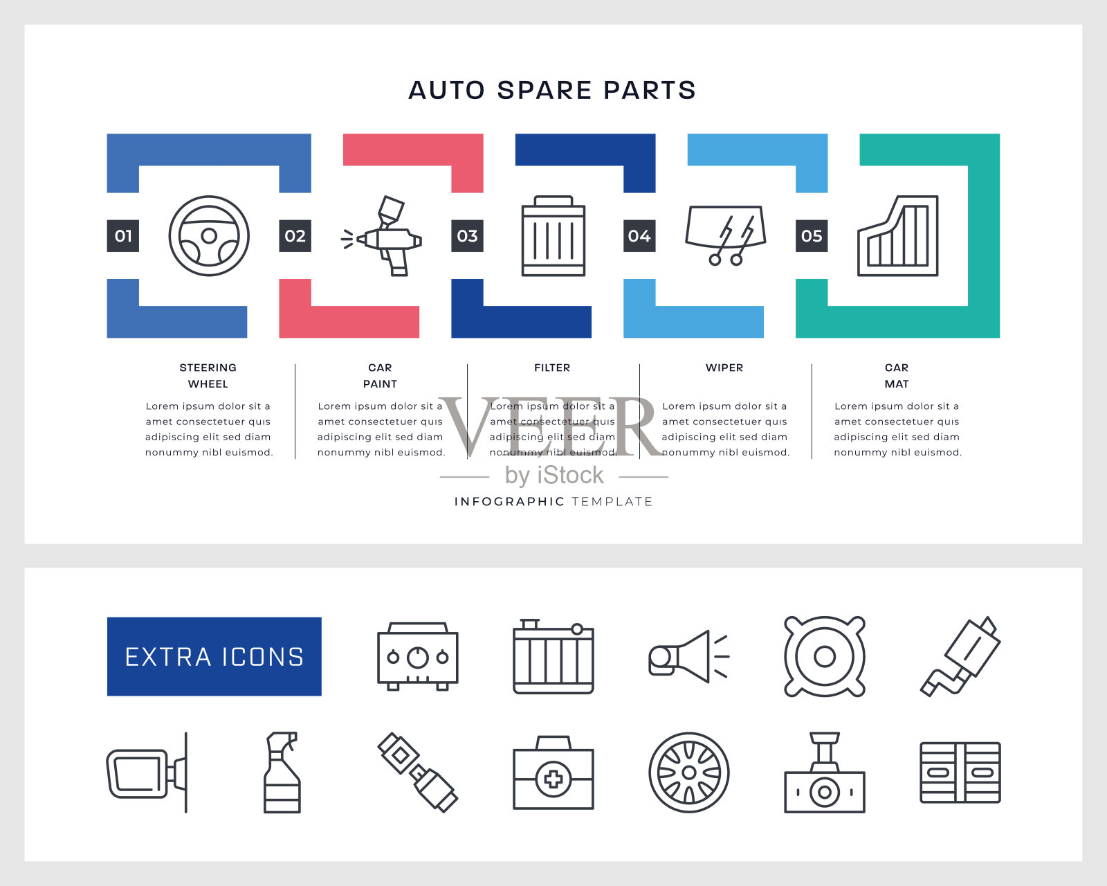 汽车备件信息图模板和线条图标图标素材