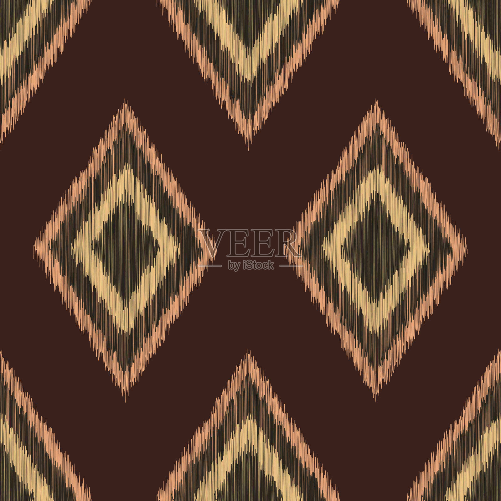 民族伊卡特织物图案几何风格。非洲伊卡特刺绣棕色民族东方图案棕色背景。插画图片素材