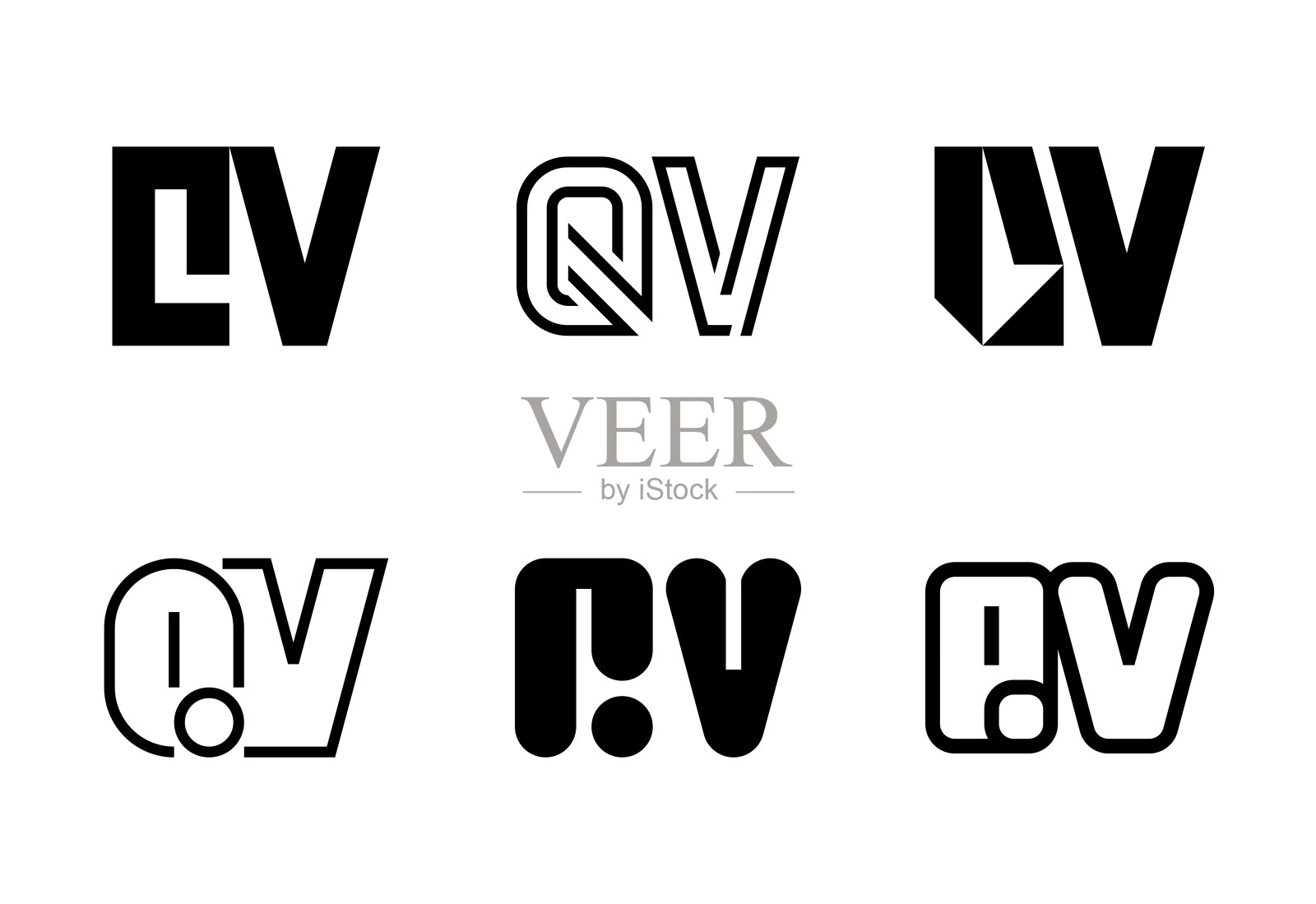 一套字母QV标志插画图片素材