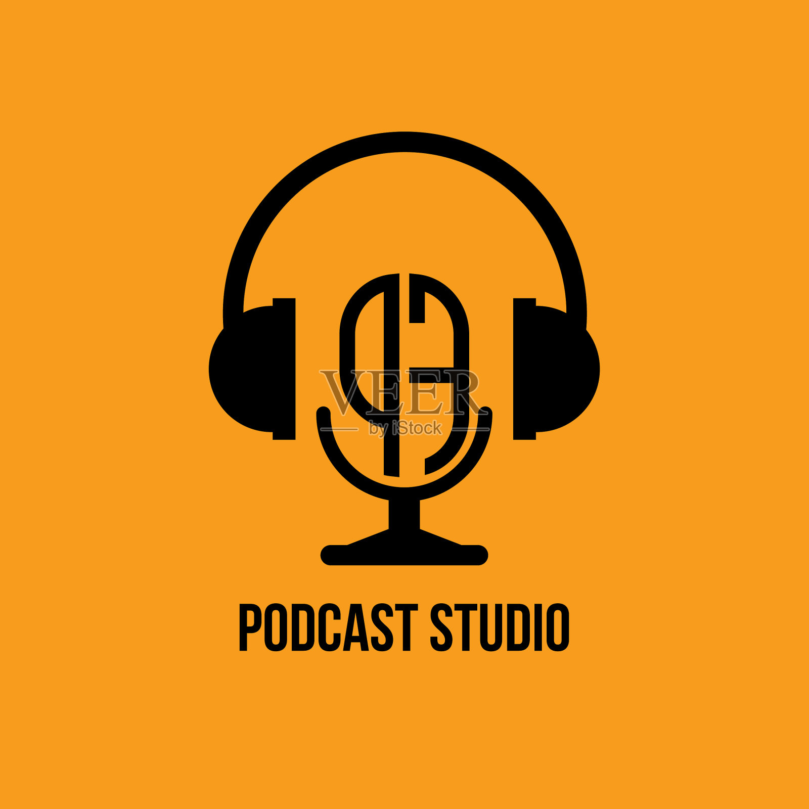 Pf字母组合耳机和麦克风风格插画图片素材