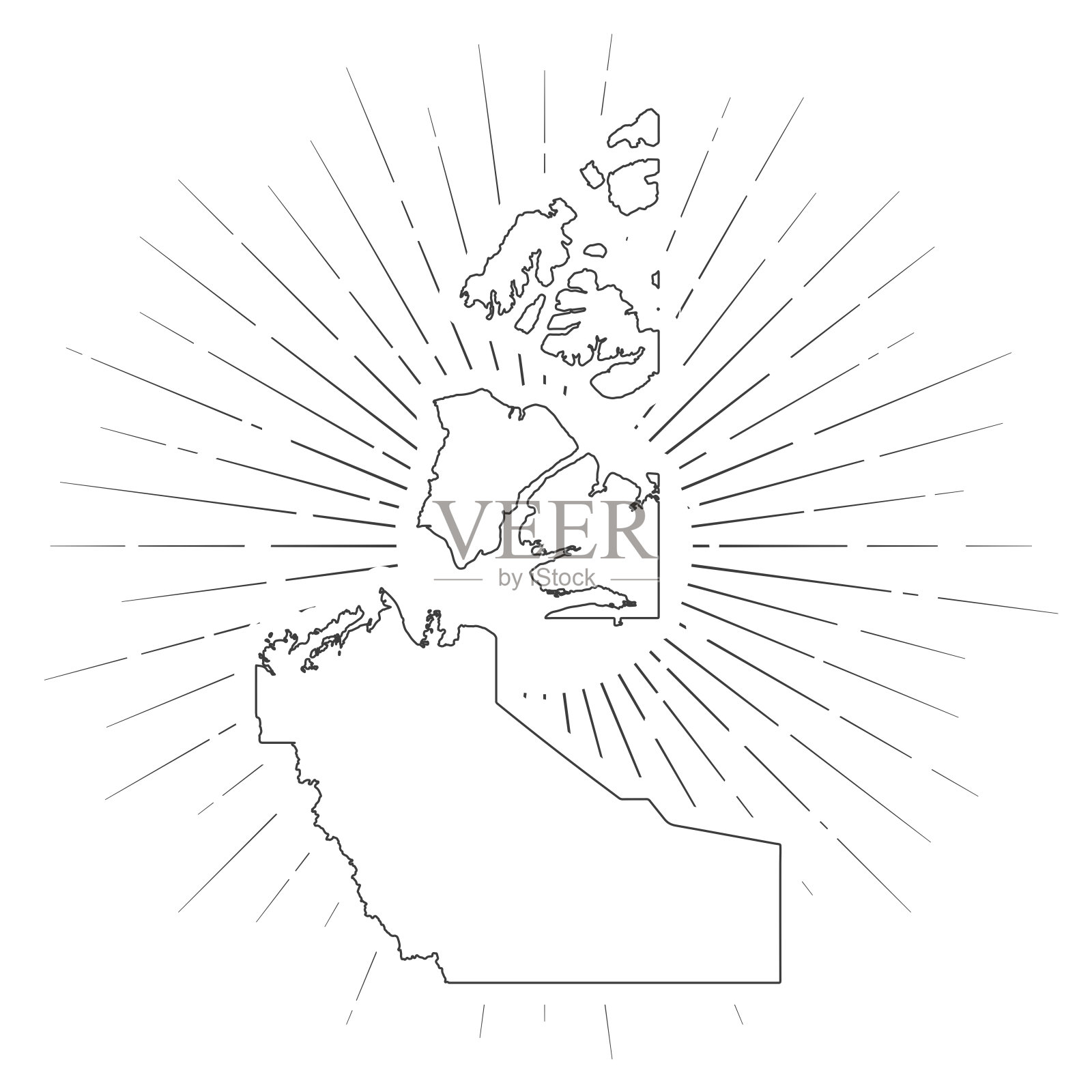 西北地区地图与阳光在白色的背景插画图片素材