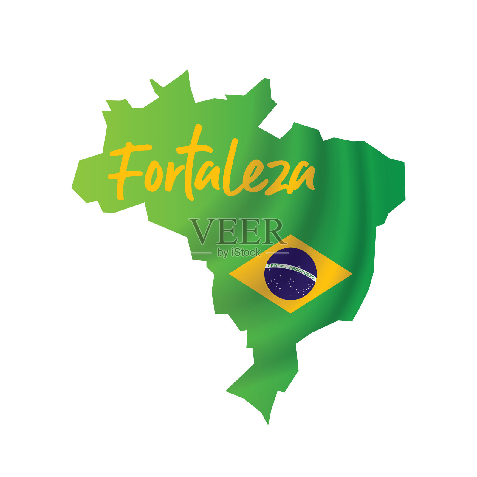 简化的巴西地图和城市名称。填充和描边是国家的颜色。股票插图插画图片素材