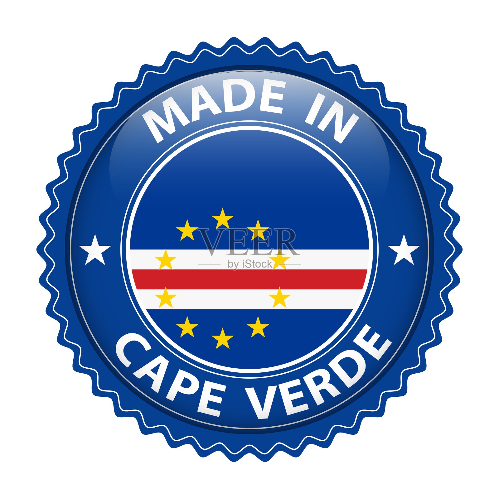 佛得角制造的徽章矢量。有星星和国旗的贴纸。标志孤立在白色背景。插画图片素材