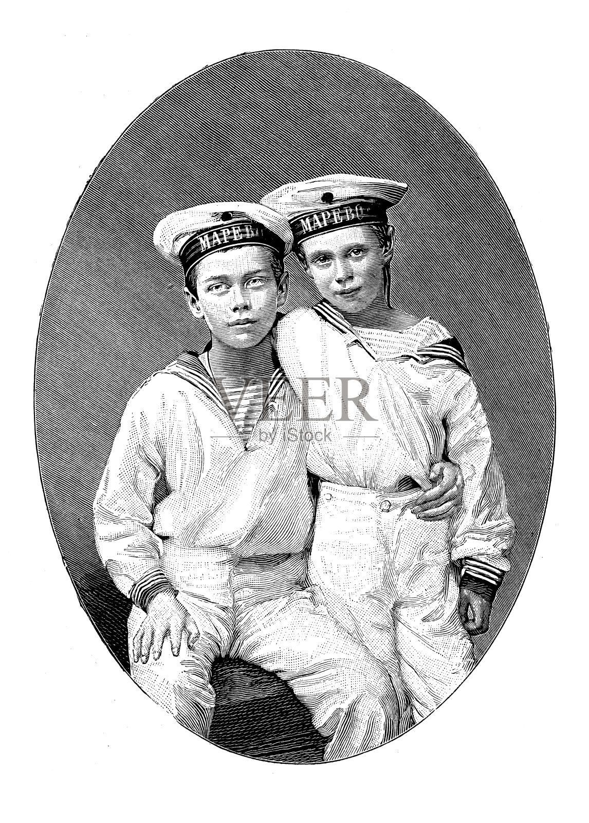 古董插图:俄罗斯大公乔治·亚历山德罗维奇和他的兄弟(俄罗斯尼古拉二世)1882年插画图片素材