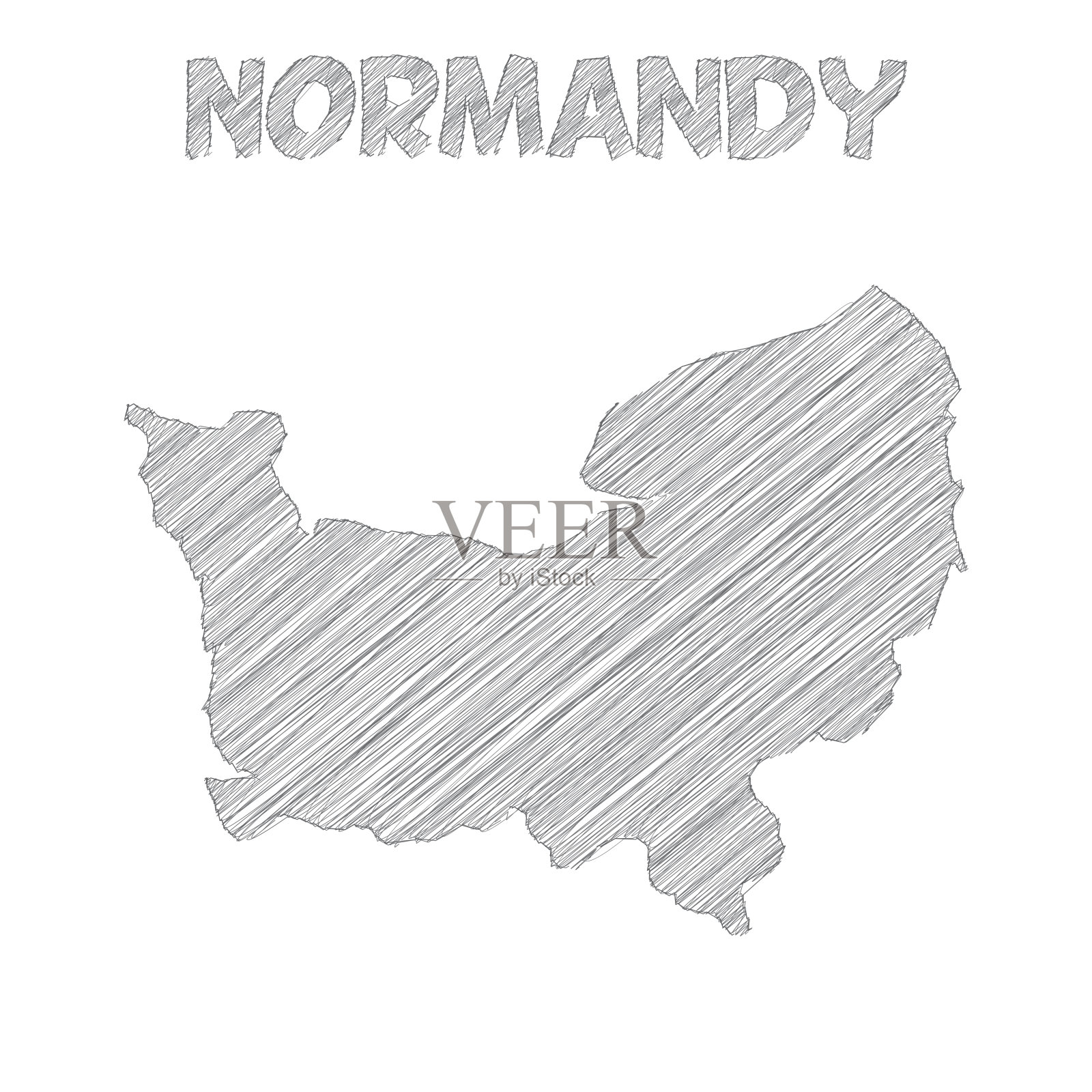 诺曼底地图手绘在白色背景上插画图片素材