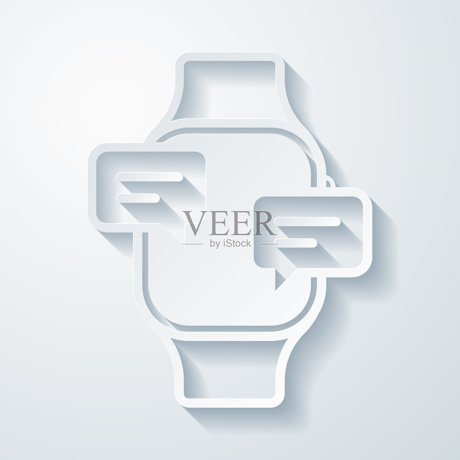 带有聊天气泡的智能手表。空白背景上剪纸效果的图标插画图片素材