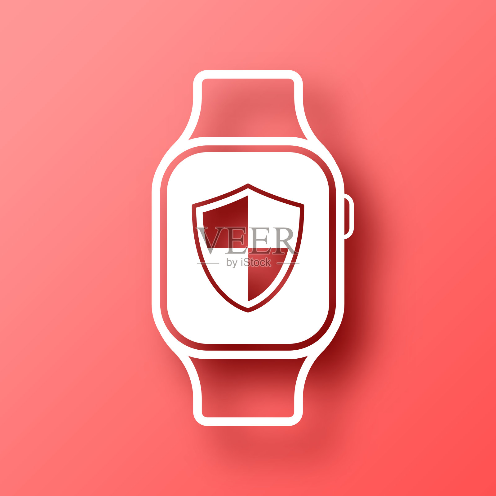 带防护罩的智能手表。图标在红色背景与阴影插画图片素材