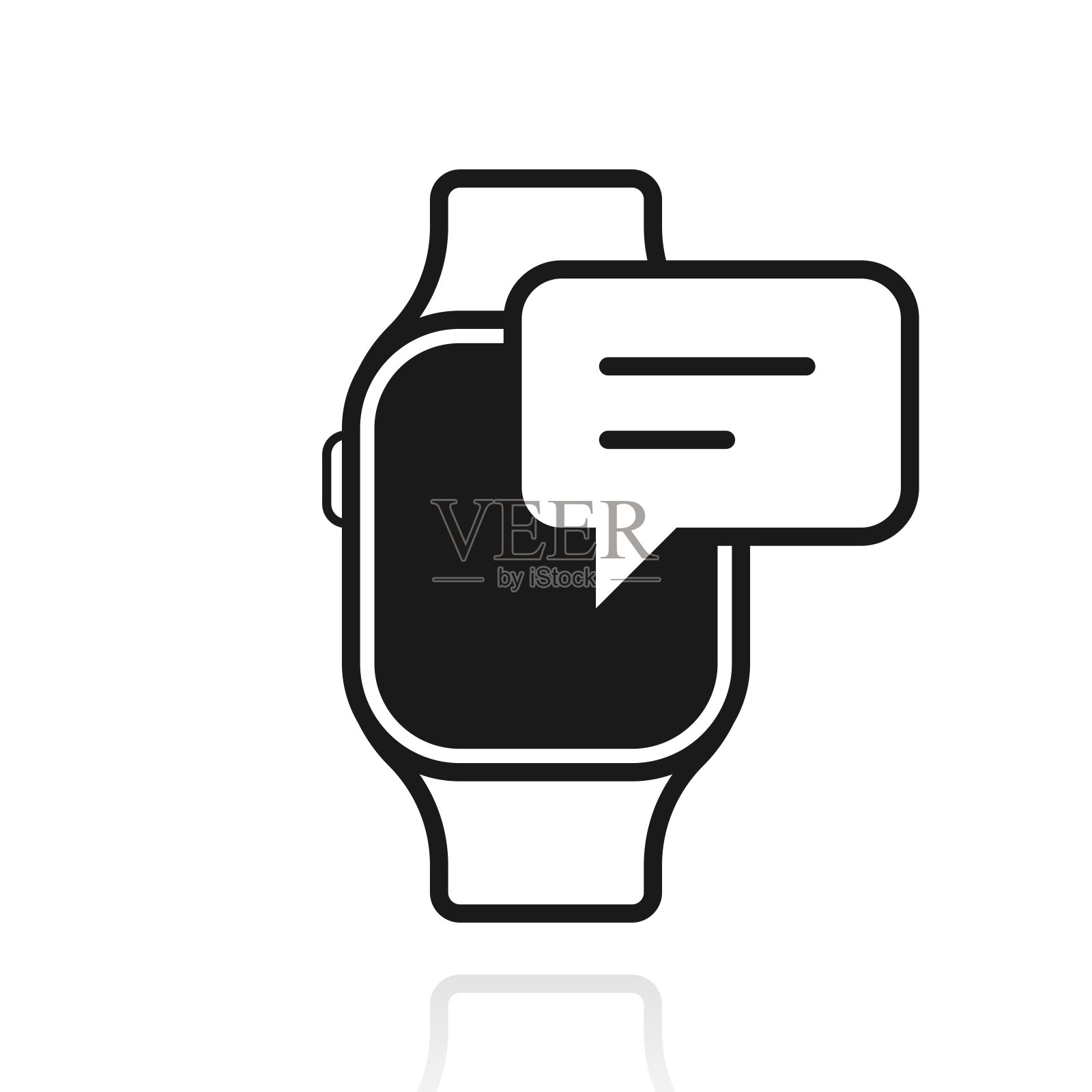 带有语音泡泡的智能手表。白色背景上反射的图标插画图片素材